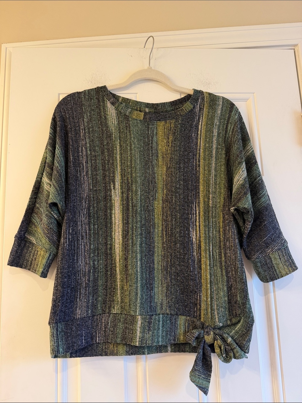 Simply Vera Wang Green and Gray Striped Top XS